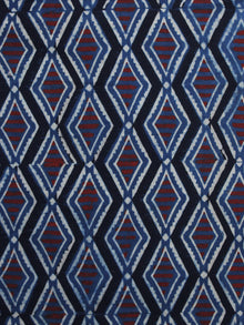 Indigo Ivory Rust Black Ajrakh Hand Block Printed Cotton Blouse Fabric - BPA012