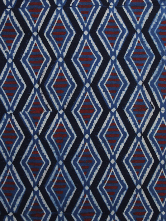 Indigo Ivory Rust Black Ajrakh Hand Block Printed Cotton Blouse Fabric - BPA012
