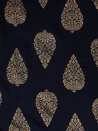 Navy Blue Gold Hand Block Printed Cotton Fabric Per Meter - F001F2001