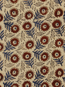 Beige Maroon Steel Blue Hand Block Printed Cotton Fabric Per Meter - F001F779