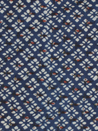 Indigo Ivory Rust Hand Block Printed Cotton Fabric Per Meter - F001F2064