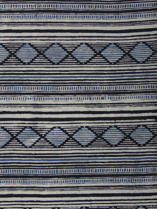 Indigo Black Ivory Ajrakh Block Printed Cotton Fabric Per Meter - F003F847