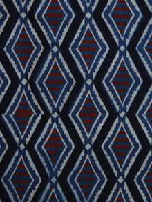 Indigo Ivory Rust Black Ajrakh Hand Block Printed Cotton Blouse Fabric - BPA012