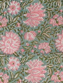 Green Pink Hand Block Printed Cotton Fabric Per Meter - F001F2305