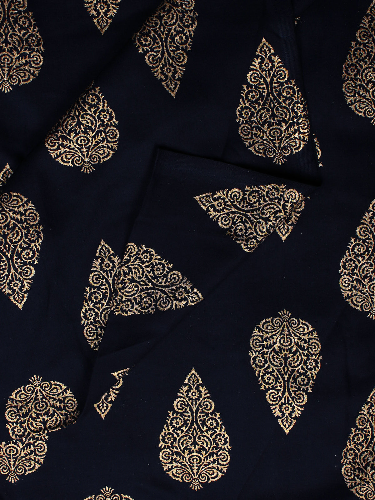 Navy Blue Gold Hand Block Printed Cotton Fabric Per Meter - F001F2001