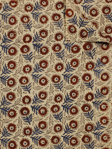 Beige Maroon Steel Blue Hand Block Printed Cotton Fabric Per Meter - F001F779