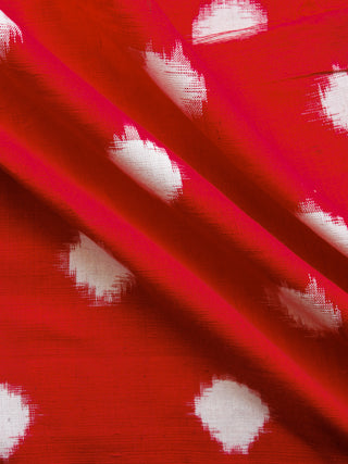 Red White Hand Woven Double Ikat Handloom Cotton Fabric Per Meter - F002F1565