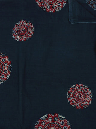 Indigo Maroon Ivory Ajrakh Block Printed Cotton Fabric Per Meter - F0916684