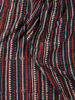 Indigo Rust Black Hand Block Printed Cotton Fabric Per Meter - F001F2449