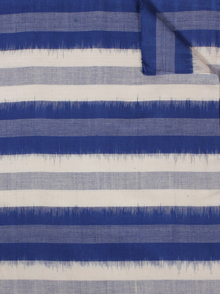 Royal Blue Ivory Grey Pochampally Hand Weaved Double Ikat Fabric Per Meter - F002F856