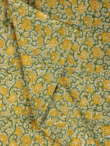 Yellow Green White Hand Block Printed Cotton Fabric Per Meter - F001F2170