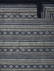 Indigo Black Ivory Ajrakh Block Printed Cotton Fabric Per Meter - F003F847
