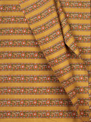 Mustard Green Orange Block Printed Cotton Fabric Per Meter - F001F2251