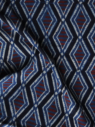 Indigo Ivory Rust Black Ajrakh Hand Block Printed Cotton Blouse Fabric - BPA012
