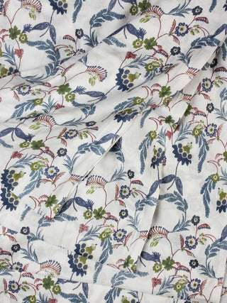 White Steel Blue Grey Green Hand Block Printed Cotton Fabric Per Meter - F001F2291
