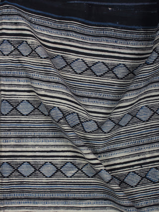 Indigo Black Ivory Ajrakh Block Printed Cotton Fabric Per Meter - F003F847