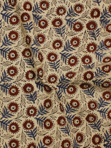 Beige Maroon Steel Blue Hand Block Printed Cotton Fabric Per Meter - F001F779