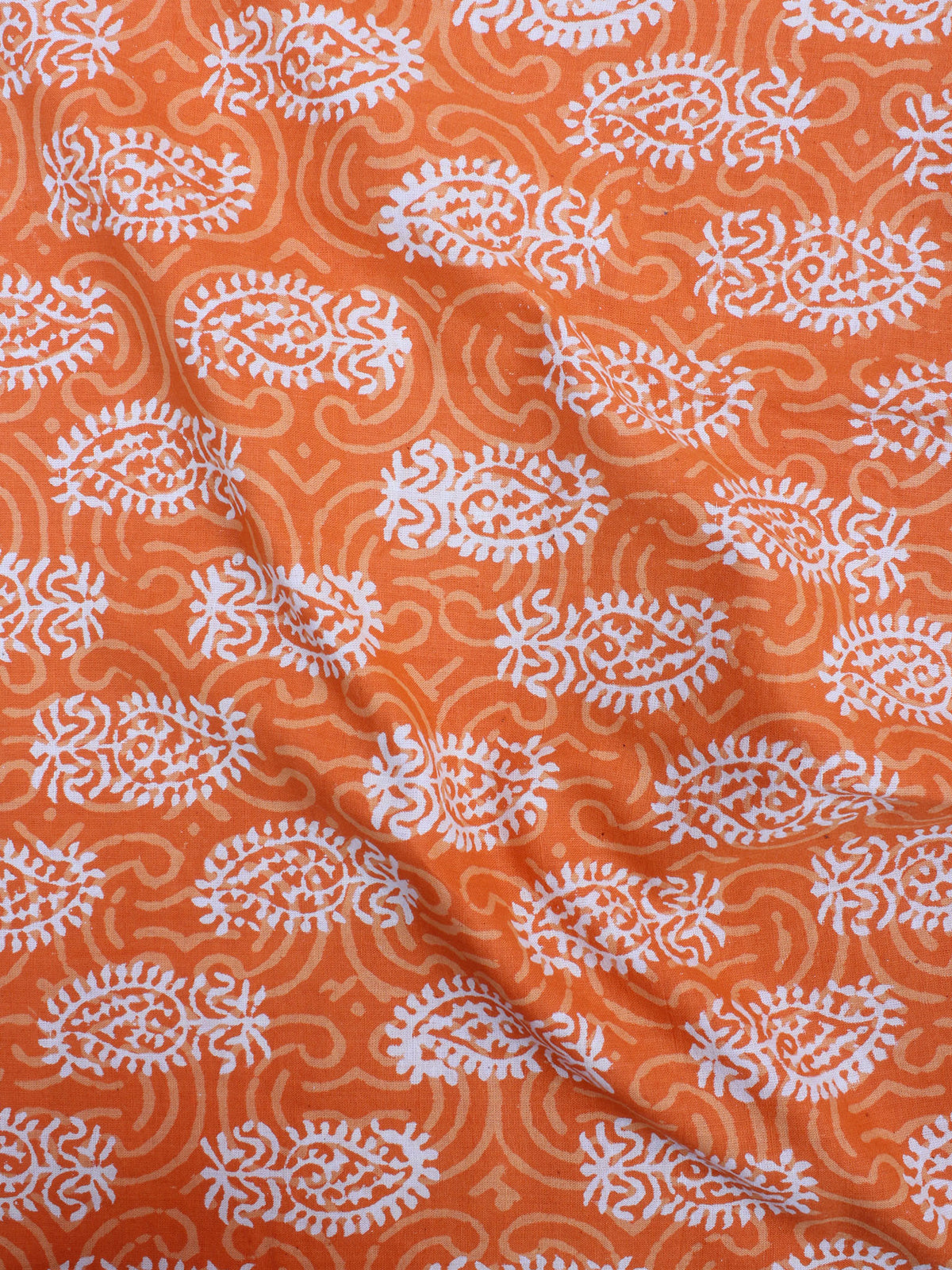 Orange Beige Bagru Hand Block Printed Cotton Fabric Per Meter - F0916182