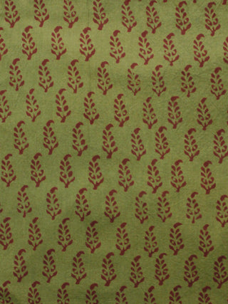 Pickle Green Maroon Bagh Printed Cotton Fabric Per Meter - F005F1699