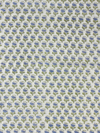 White Blue Green Hand Block Printed Cotton Fabric Per Meter - F001F2306