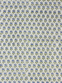 White Blue Green Hand Block Printed Cotton Fabric Per Meter - F001F2306