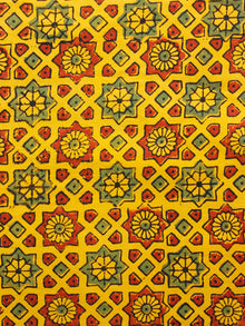 Yellow Red Green Black Ajrakh Hand Block Printed Cotton Fabric Per Meter - F003F1587