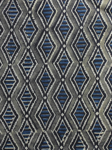 Grey Black Indigo Ivory Ajrakh Hand Block Printed Cotton Blouse Fabric - BPA013