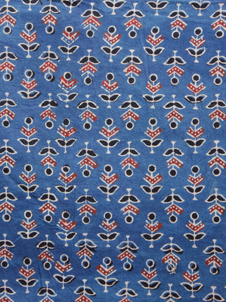 Indigo Red Black Ivory Ajrakh Printed Cotton Fabric Per Meter - F003F1517