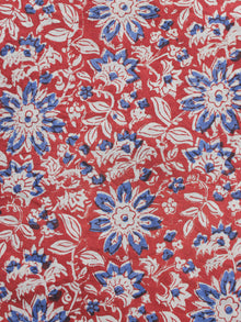 Tomato Red Ivory Blue Hand Block Printed Cotton Fabric Per Meter - F001F1153