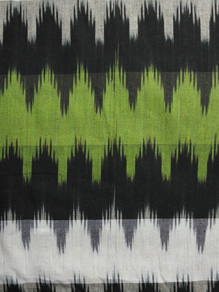 Green Black Ivory Pochampally Hand Woven Ikat Fabric Per Meter - F002F933