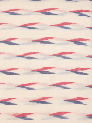 Ivory Red Blue Hand Woven Ikat Handloom Cotton Fabric Per Meter - F002F2429
