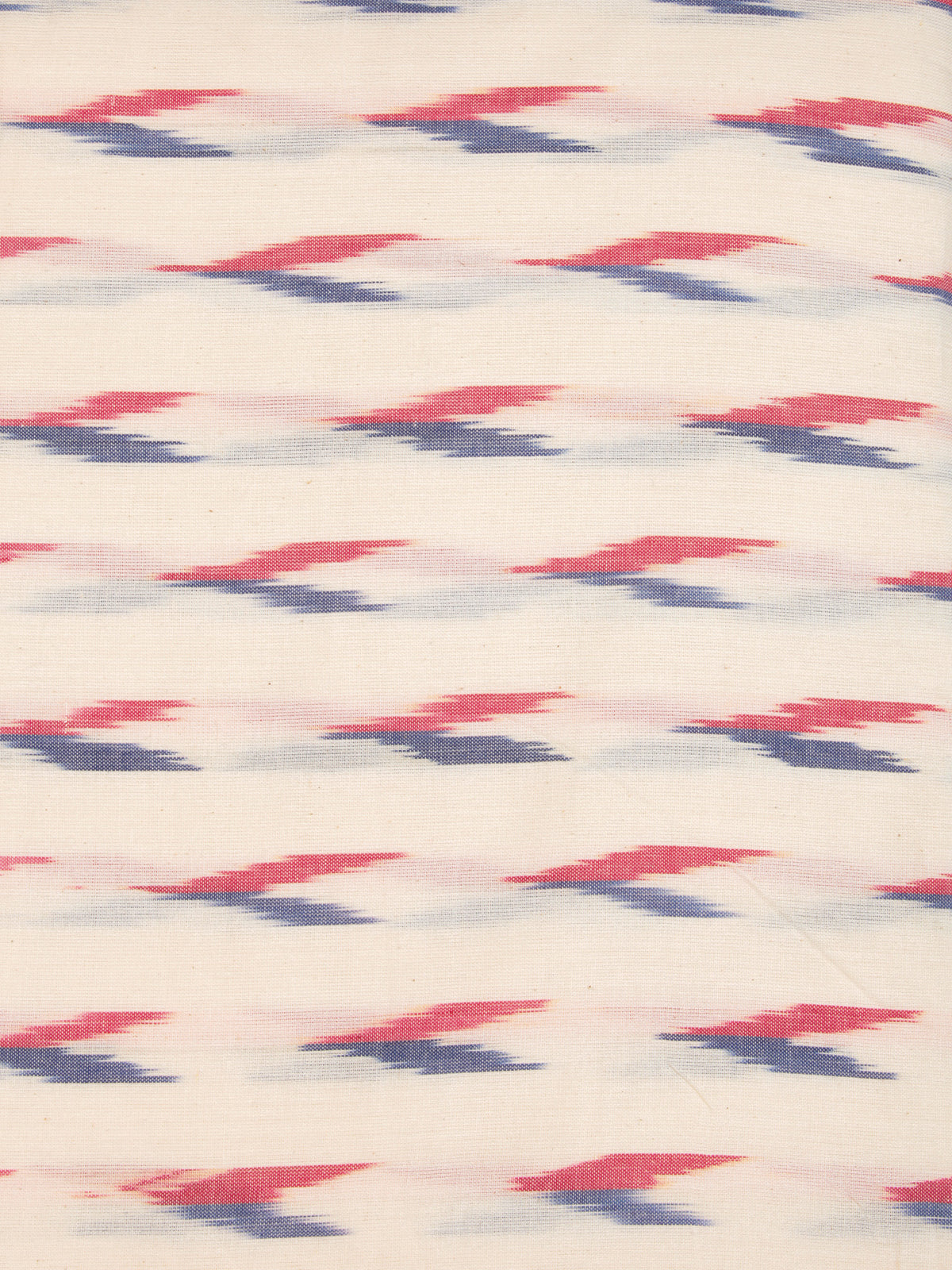Ivory Red Blue Hand Woven Ikat Handloom Cotton Fabric Per Meter - F002F2429