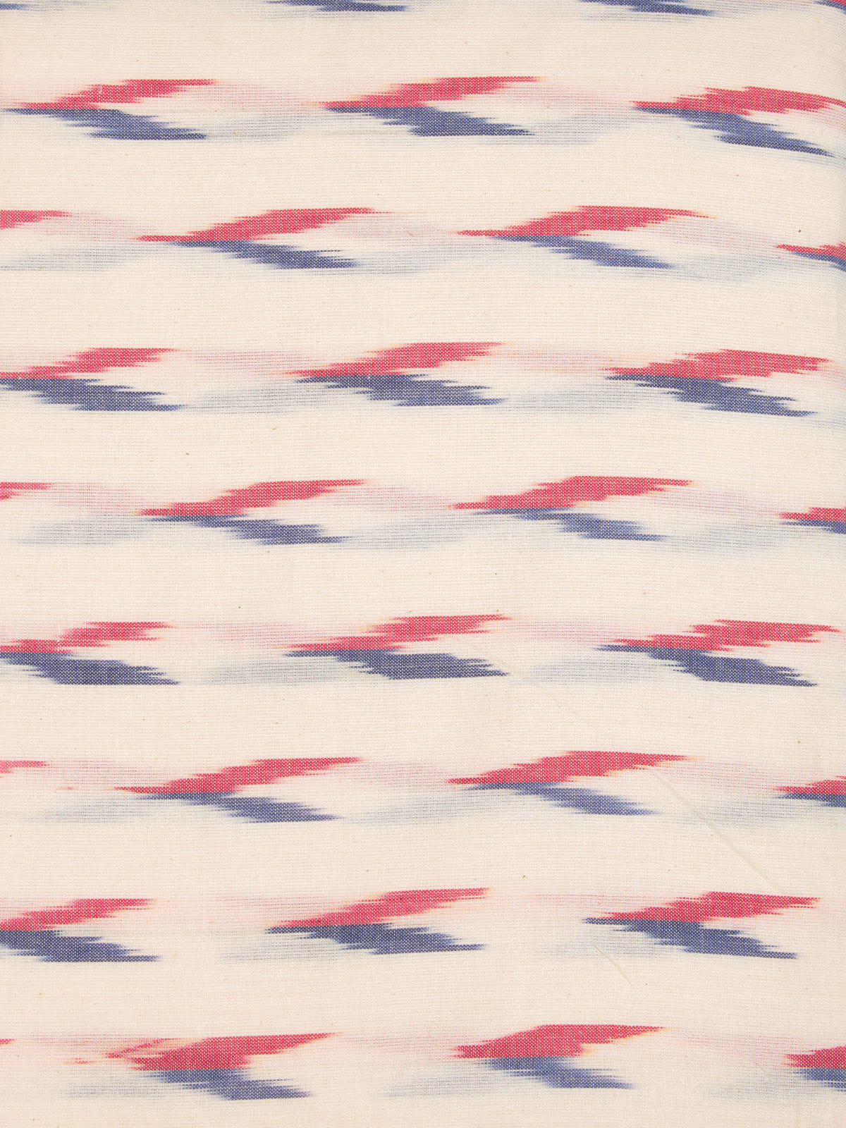 Ivory Red Blue Hand Woven Ikat Handloom Cotton Fabric Per Meter - F002F2429