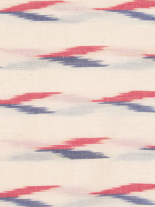 Ivory Red Blue Hand Woven Ikat Handloom Cotton Fabric Per Meter - F002F2429