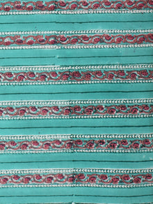 Sea Green Coral White Hand Block Printed Cotton Fabric Per Meter - F001F2278