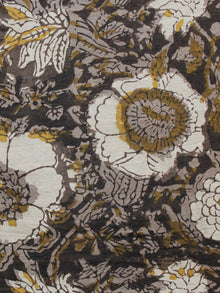 Brown Ivory Grey Hand Block Printed Cotton Fabric Per Meter - F001F1343