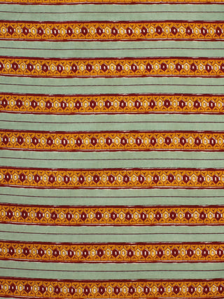 Sage Green Mustard Maroon Block Printed Cotton Fabric Per Meter - F001F2252