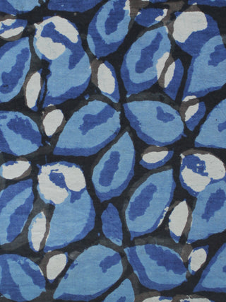 Black Sky Blue White Hand Block Printed Cotton Fabric Per Meter - F003F1313