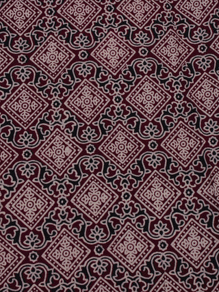 Maroon Ivory Black Ajrakh Block Printed Cotton Fabric Per Meter - F0916685