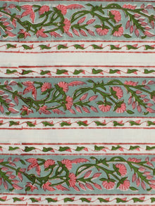 White Pink Green Hand Block Printed Cotton Fabric Per Meter - F001F2336