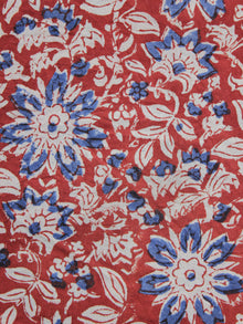 Tomato Red Ivory Blue Hand Block Printed Cotton Fabric Per Meter - F001F1153