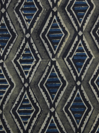 Grey Black Indigo Ivory Ajrakh Hand Block Printed Cotton Blouse Fabric - BPA013