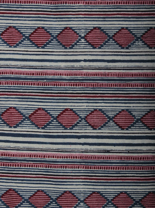 Indigo Maroon Ivory Ajrakh Block Printed Cotton Fabric Per Meter - F003F848