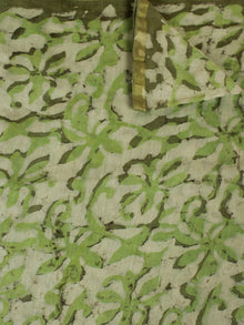 Green Ivory Hand Block Printed Chanderi Silk Fabric Per Meter - F0916198