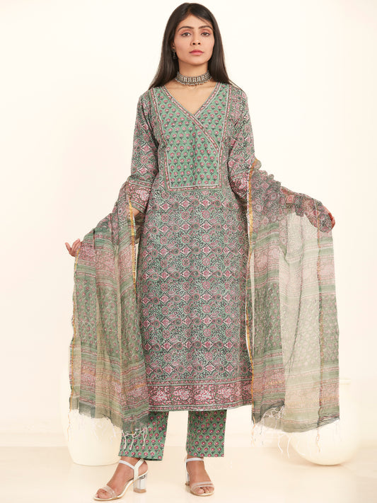 Jashn Meena Set Of Kurta Pants Kota Doria Dupatta