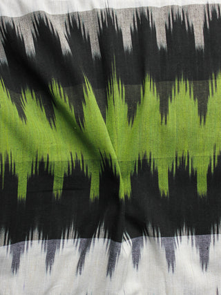 Green Black Ivory Pochampally Hand Woven Ikat Fabric Per Meter - F002F933