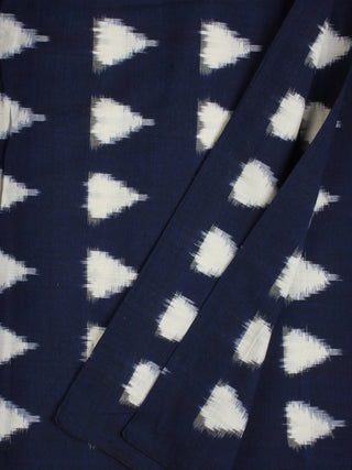 Navy Blue White Hand Woven Double Ikat Handloom Cotton Fabric Per Meter - F002F2217