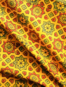 Yellow Red Green Black Ajrakh Hand Block Printed Cotton Fabric Per Meter - F003F1587