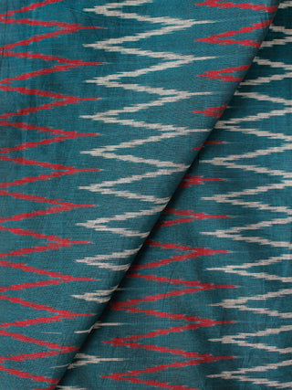Teal Green Ivory Red Pochampally Hand Weaved Ikat Mercerised Cotton Fabric Per Meter - F002F1959