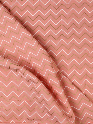 Peach White Golden Hand Block Printed Cotton Fabric Per Meter - F001F2293